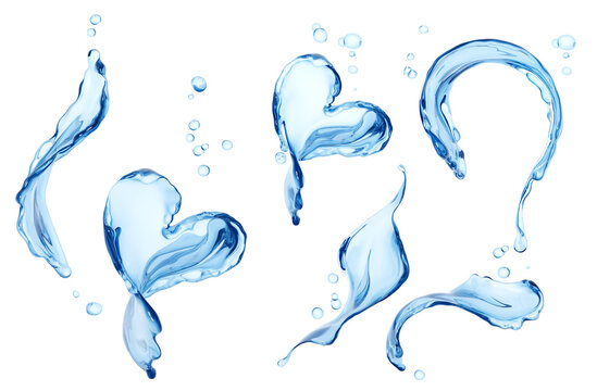 Set splashing of water abstract background, 3d rendering