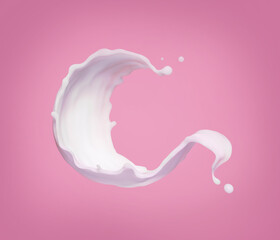 Wall Mural - 3d rendering, abstract milk splashing clip art, white wavy jet, liquid splash isolated on pink background