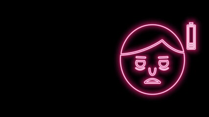 Sticker - Glowing neon line Fatigue icon isolated on black background. No energy. Stress symptom. Negative space. 4K Video motion graphic animation