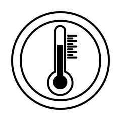 Poster - Thermometer in seal stamp line style icon design, Measurement temperature degree scale celsius weather and fahrenheit theme Vector illustration