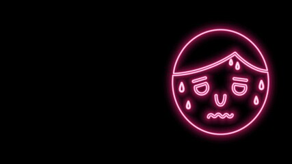 Poster - Glowing neon line Man with excessive sweating icon isolated on black background. 4K Video motion graphic animation