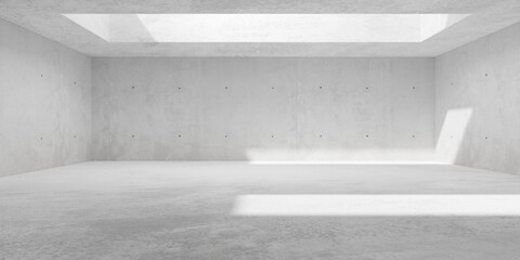 abstract empty, modern, wide concrete walls hallway room with multiple indirekt ceiling light openin