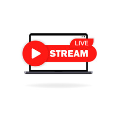 Poster - Live stream banner. Online translation at laptop. Vector EPS 10. Isolated on white background