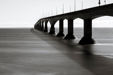 Wall Mural - Long exposure, black and white photo of the Confederation Bridge from Prince Edward Island to New Brunswick.
