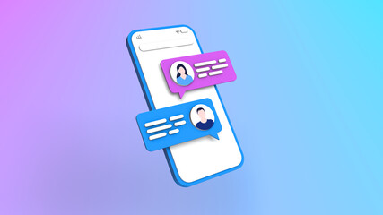 Aufkleber - Chat on phone between man and woman. Colourful 3d render illustration.