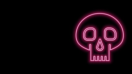 Sticker - Glowing neon line Skull icon isolated on black background. 4K Video motion graphic animation