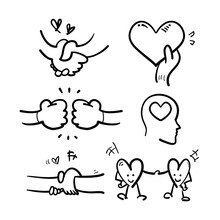 Doodle Friendship And Love Vector Line Icons Set. With Hand Drawn Sketch Drawing Style Vector