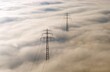 © imageBROKER - Aerial view, electricity pylons in fog, Hamburg, Hamburg, Germany, Europe