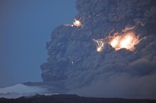 Lightning Flashes In A Charged Cloud Of Ash From Eyjafjallajoekull Volcano, April 2010, Iceland, Europe