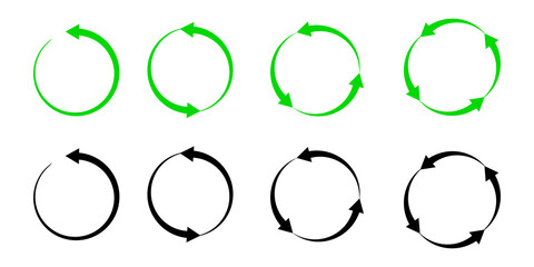 Poster - Green and black circular arrows. Recycling and movement symbol. Reload sign. Vector illustration. Stock image.