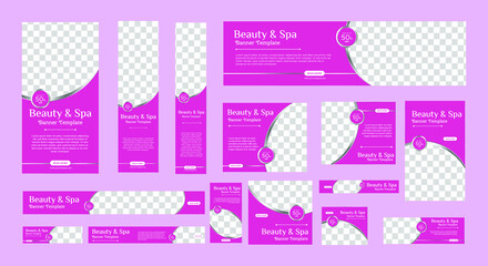 Wall Mural - Spa banner collection with place for photo. Web banner layout. Vertical, horizontal and square template. Vector Illustration