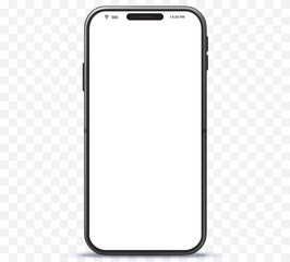 Poster - Mobile Phone Vector Mockup With White Screen. Easy editable smartphone illustration isolated on transparent Background. 