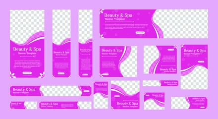 Wall Mural - Spa banner collection with place for photo. Web banner layout. Vertical, horizontal and square template. Vector Illustration