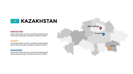 Wall Mural - Kazakhstan vector map infographic template. Slide presentation. Global business marketing concept. Asia country. World transportation geography data. 