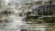 Mammoth Hot Springs Yellowstone National Park Super Heated Water Flowing Down The Beautiful Sculptured Terraces