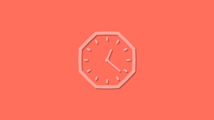 Beautiful 3d 12 hours clock isolated on red background, Clock icon