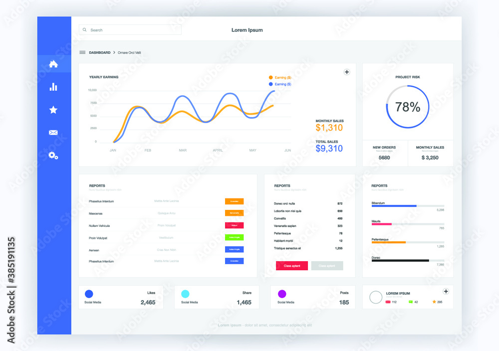 Dashboard user admin panel template design. Vector abstract modern web ...