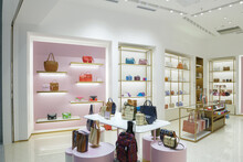 Detail Of Modern Handbag Store Interior And Handbags Displaying.  
