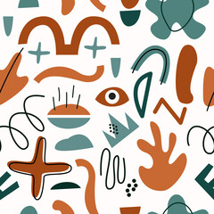 Leinwandbilder - Vector seamless pattern of abstract geometric shapes in flat style on a white background. Trendy organic and minimalistic design for banner, cover, wallpaper, stories background decoration. EPS 10