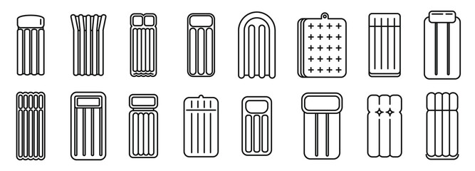 Poster - relax inflatable mattress icons set. outline set of relax inflatable mattress vector icons for web d