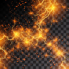 Lightning Flash Light Thunder Sparks On A Transparent Background.Fire And Ice Fractal Lightning, Plasma Power Backgroundvector Illustration. Lightning PNG.	