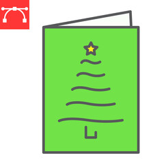 Aufkleber - Christmas greeting card color line icon, merry christmas and invitation, greeting card sign vector graphics, editable stroke filled outline icon, eps 10.