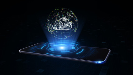 Poster - Smart Phone of 5g High-speed Internet of Things IOT concept, 
Digital Data Network Cloud Computing Cyber Security, Technology Internet Marketing, Global Network and Telecommunication, 3d rendering