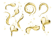 Set Splashing Of Gold Liquid Abstract Background, 3d Rendering