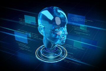 Poster - Cyborg head abstract background illustration - 3d rendering
