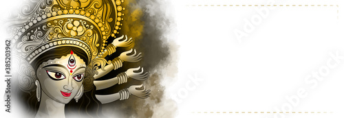 Fotomural Creative illustration of Goddess Durga in Happy Durga Puja and Subh Navratri wit
