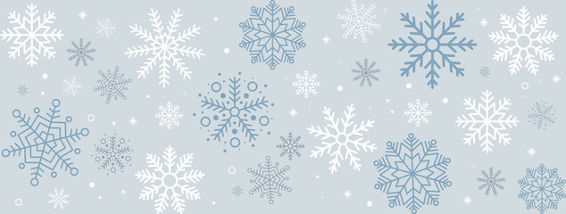 Wall Mural - winter blue background with falling snow. christmas and new year festive design with seamless patter