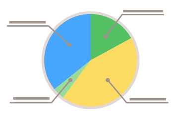 Fototapete - Diagram icon with blue, yellow and green segments. Infographic with captures isolated on white background. Analytics and statistics information for business. Vector illustration in flat style
