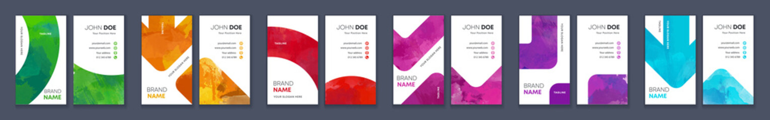 Wall Mural - Watercolor identity business cards colourful template bundle set with white background