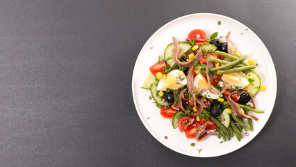 Canvas Print - vegetable salad with egg, cucumber, tomato and anchovy