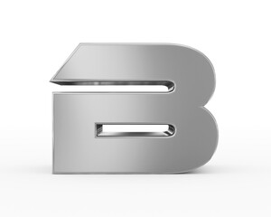 Letter B - metal silver futuristic 3d font standing isolated on white background