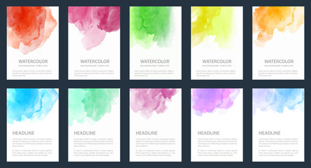 Wall Mural - Big bundle set of light colorful vector watercolor backgrounds for banner or flyer