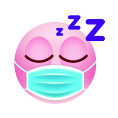 Wall Mural - Cute Pink Emoticon with Cartoon Style with Medical Facial Mask on White Background . Isolated Vector Illustration 