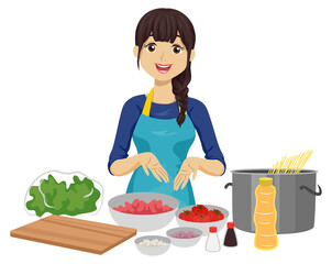 Sticker - Teen Girl Cooking Ingredients Illustration