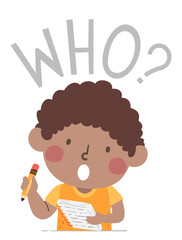 Sticker - Kid Boy Journalism Question Who Illustration