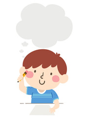 Sticker - Kid Boy Write Paper Thinking Cloud Illustration