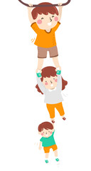 Wall Mural - Kids Siblings Cling Bar Illustration