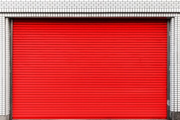 Poster - Automatic red roller shutter doors on the ground floor of the house