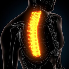3d render of human skeleton thoracic vertebrae bone anatomy