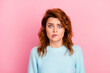 © deagreez - Close-up portrait of her she nice attractive lovely pretty charming worried terrified wavy-haired girl worrying biting lip isolated over pink pastel color background