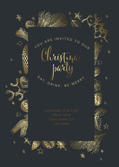 Poster - White Christmas party invitation template layout with handdrawn season decorations