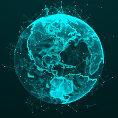 Poster - World wide web. Global network connection. Planet Earth. World map. 3D rendering.