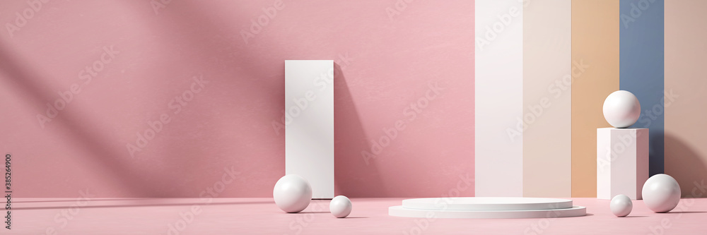 Abstract Minimal Podium Mock Up Stand Platform for Product Advertising and Commercial 3D Background rendering - obrazy, fototapety, plakaty 