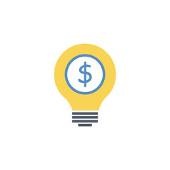 Business light bulb icon with dollar. Colored yellow icon on a white background. Idea symbol. Vector EPS10