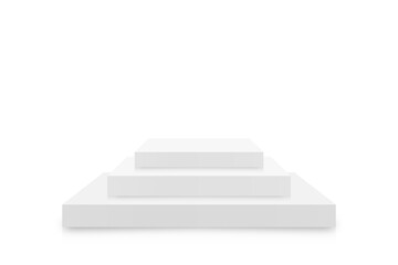 Poster - White 3d podium mockup in square shape. Empty stage or pedestal mockup isolated on white background. Podium or platform for award ceremony and product presentation