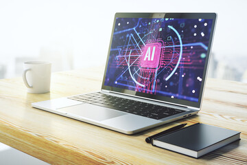 Aufkleber - Computer monitor with creative artificial Intelligence abbreviation. Future technology and AI concept. 3D Rendering